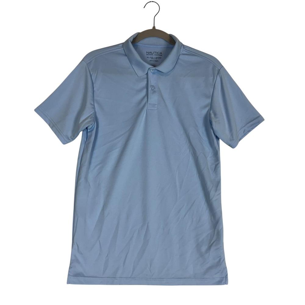 Nautica Polo Shirt Boys 18-20 Blue School Uniform Knit Short Sleeve Schoolwear